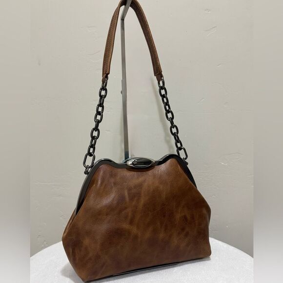 Crazy Horse Cowhide Handmade Custom Frame Push Lock Handbag/Multi Use Style - Picture 5 of 16